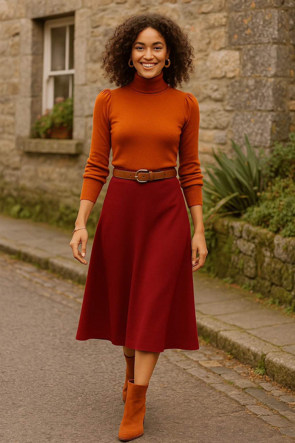 King Louie Juno Midi Skirt Milano Crepe Cabernet Red - Stijl Inspiratie
