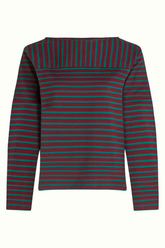 King Louie Boatneck Yoke Top Britney Stripe Porto Red - La Vie en Rose Damesmode