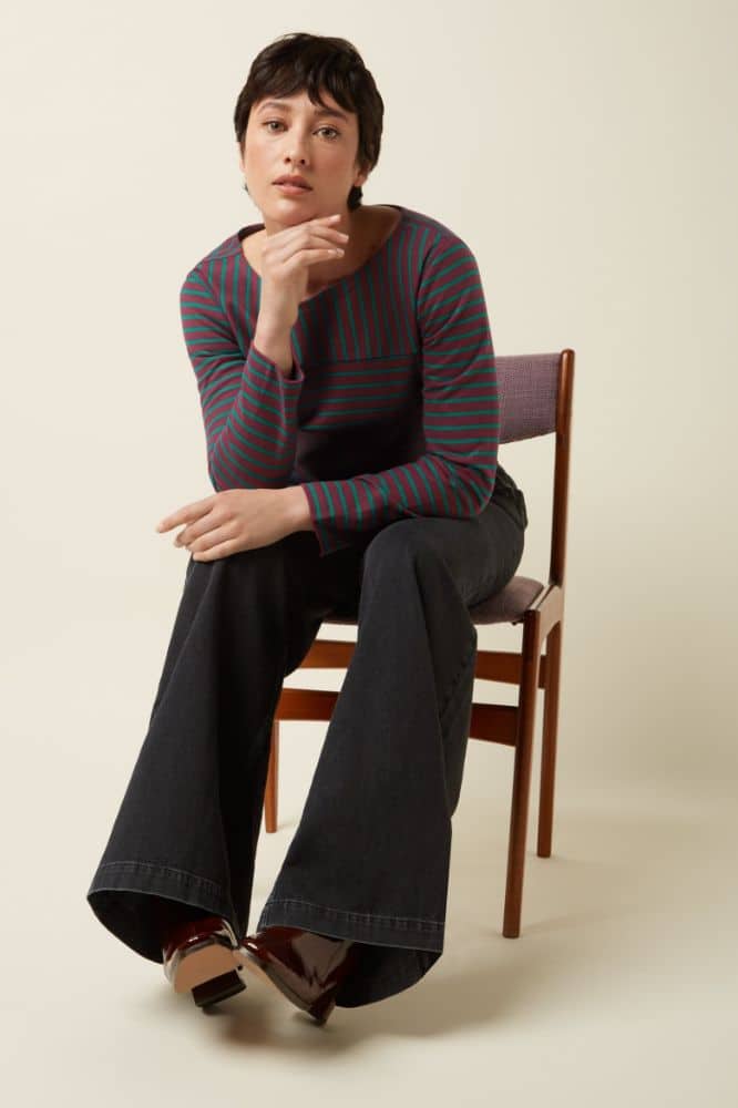 King Louie Boatneck Yoke Top Britney Stripe Porto Red - La Vie en Rose Damesmode