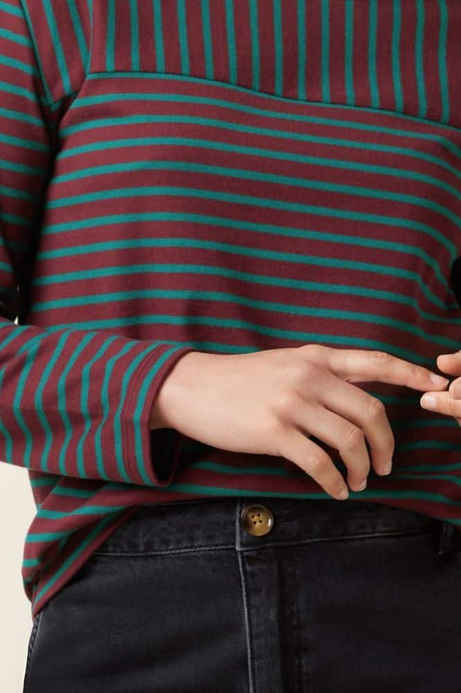 King Louie Boatneck Yoke Top Britney Stripe Porto Red - La Vie en Rose Damesmode