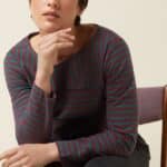 King Louie Boatneck Yoke Top Britney Stripe Porto Red - La Vie en Rose Damesmode