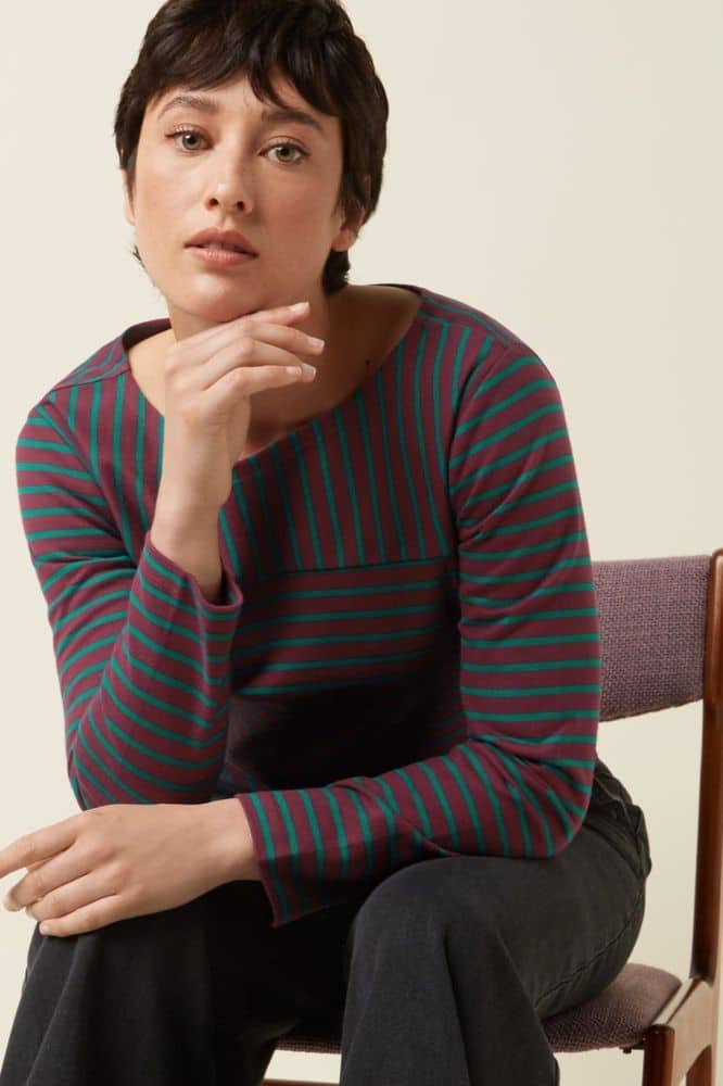 King Louie Boatneck Yoke Top Britney Stripe Porto Red - La Vie en Rose Damesmode