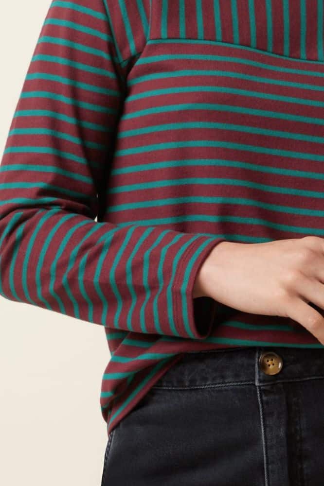 King Louie Boatneck Yoke Top Britney Stripe Porto Red - La Vie en Rose Damesmode