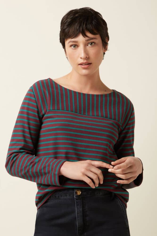 King Louie Boatneck Yoke Top Britney Stripe Porto Red - La Vie en Rose Damesmode