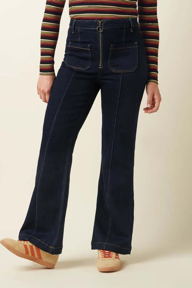King Louie Chris Zip Pants Walker Denim GOTS Indigo Blue - La Vie en Rose Damesmode