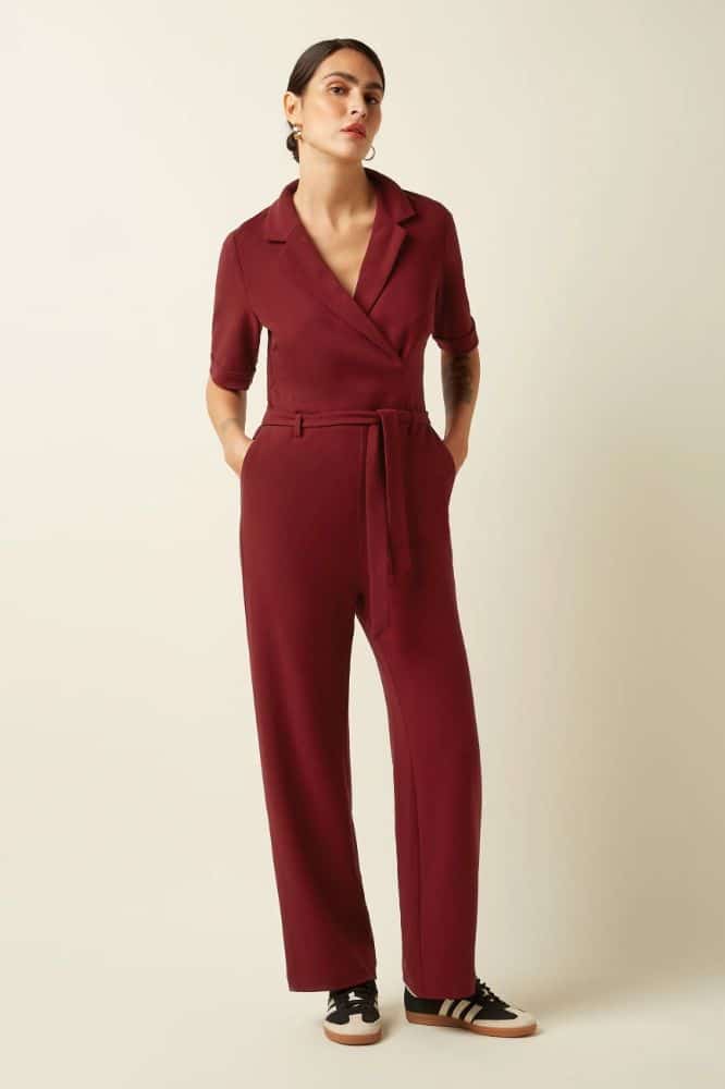 King Louie Doris Jumpsuit Woven Crepe Cabernet Red - La Vie en Rose Damesmode