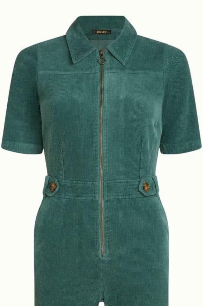 King Louie Garbo Zip Jumpsuit Corduroy Matcha Green - La Vie en Rose Damesmode
