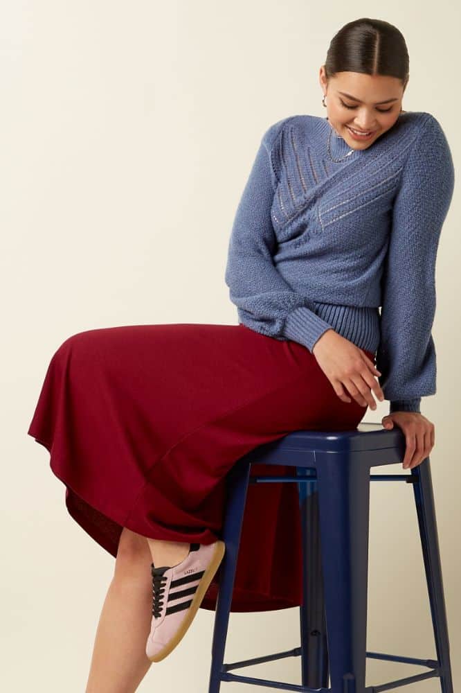 King Louie Juno Midi Skirt Milano Crepe Cabernet Red - La Vie en Rose Damesmode