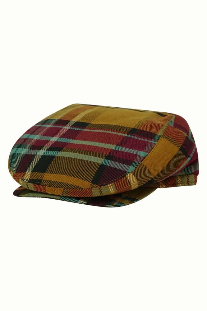 King Louie Peaky Cap Caroll Check Golden Brown - La Vie en Rose Damesmode
