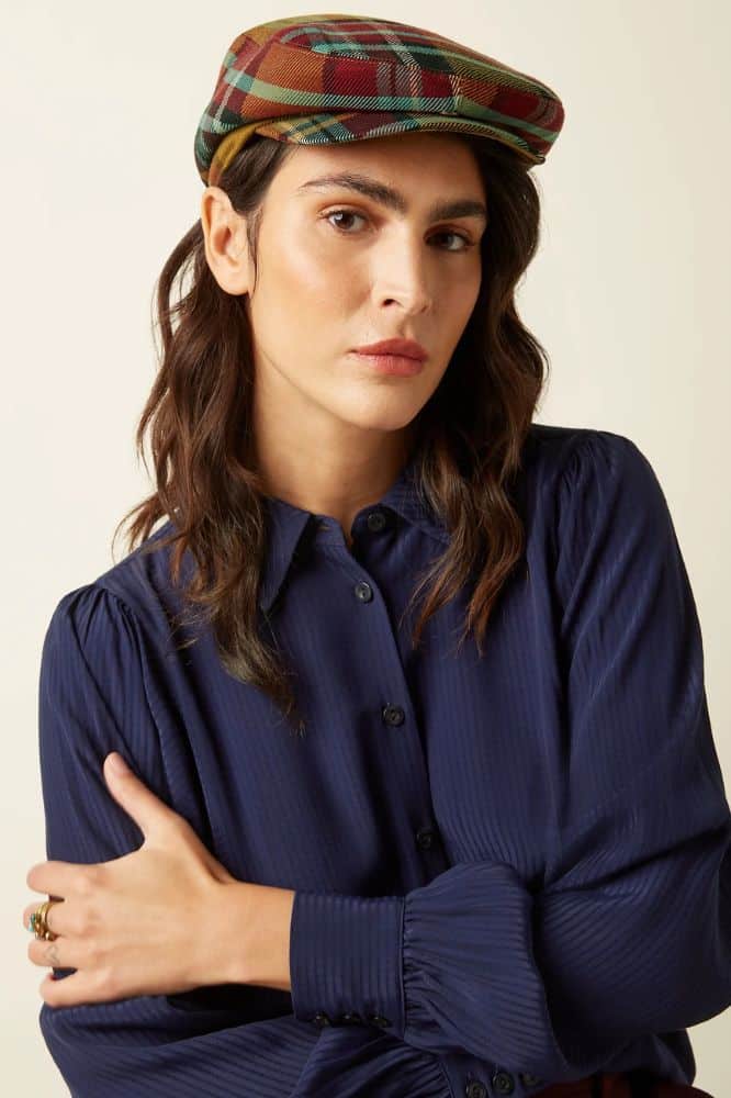 King Louie Peaky Cap Caroll Check Golden Brown - La Vie en Rose Damesmode