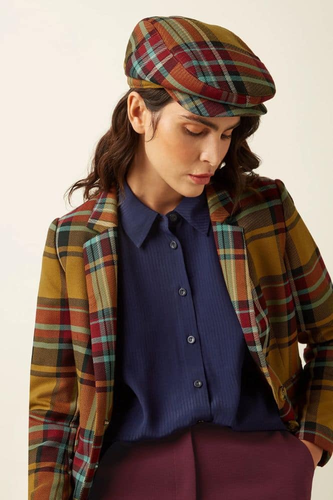 King Louie Peaky Cap Caroll Check Golden Brown - La Vie en Rose Damesmode