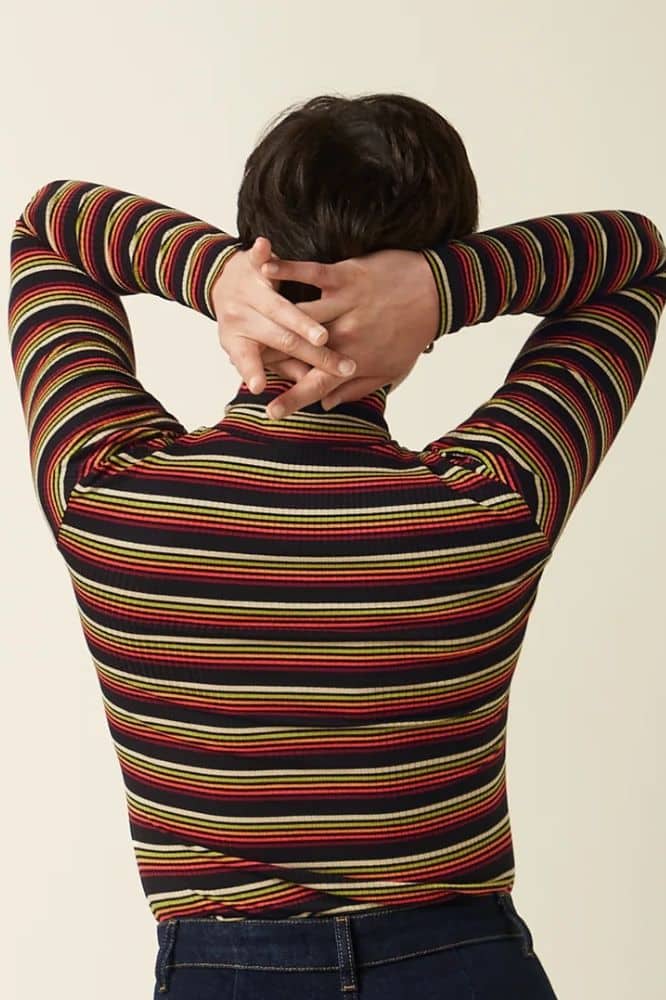 King Louie Rollneck Top Frostine Stripe Spicy Orange - La Vie en Rose Damesmode