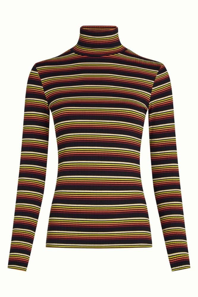 King Louie Rollneck Top Frostine Stripe Spicy Orange - La Vie en Rose Damesmode