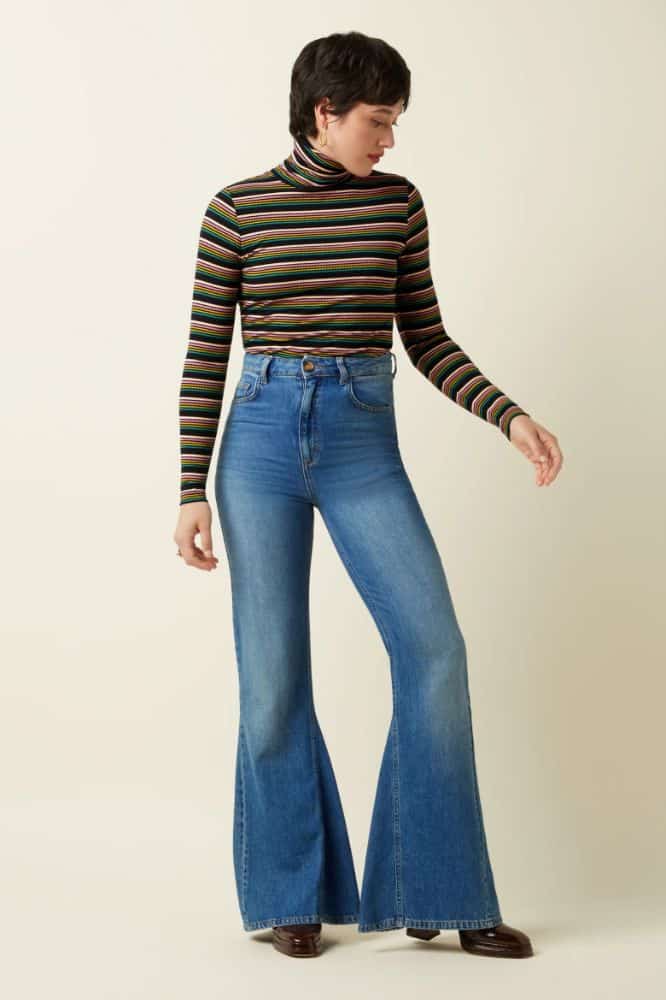 King Louie Rollneck Top Frostine Stripe Woodbine Green - La Vie en Rose Damesmode