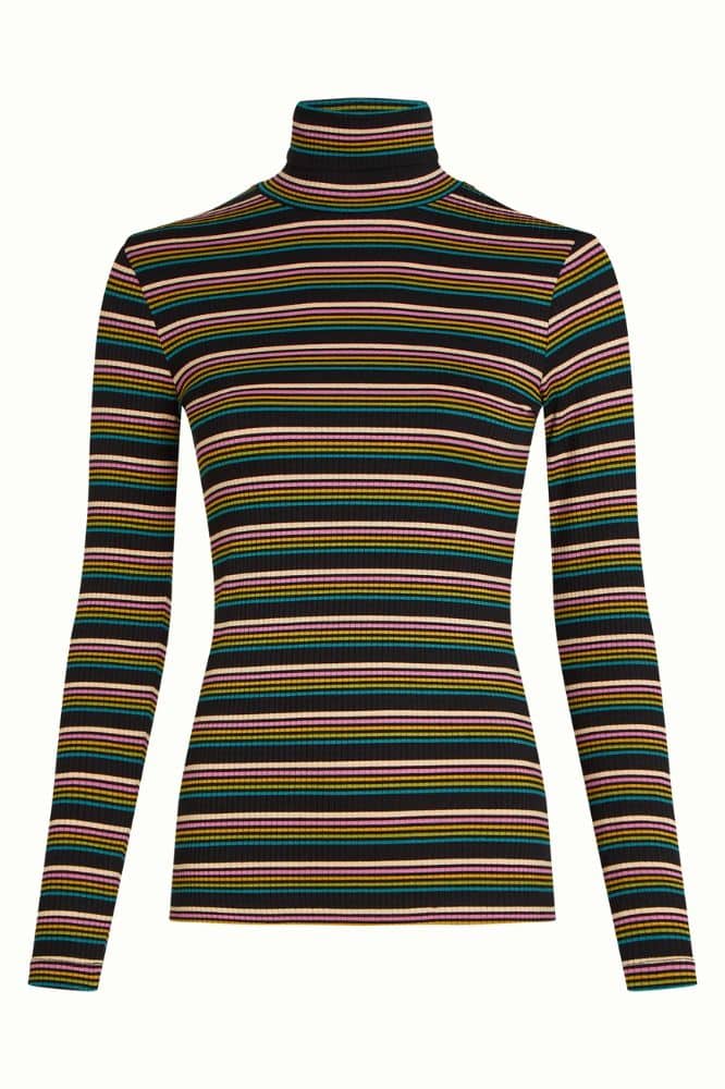 King Louie Rollneck Top Frostine Stripe Woodbine Green - La Vie en Rose Damesmode