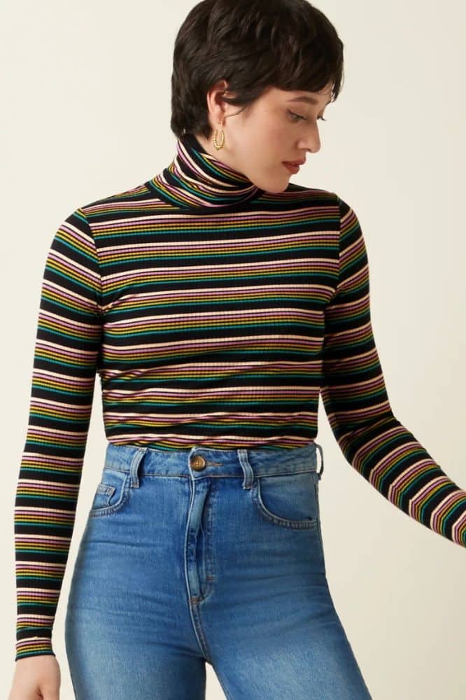 King Louie Rollneck Top Frostine Stripe Woodbine Green - La Vie en Rose Damesmode
