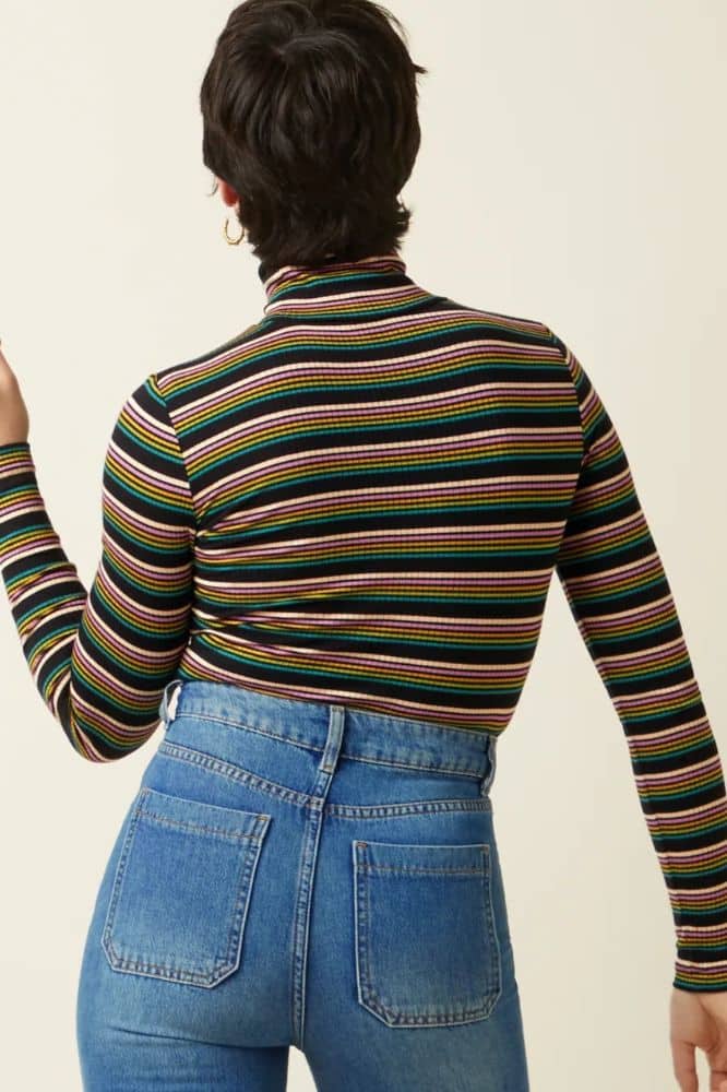 King Louie Rollneck Top Frostine Stripe Woodbine Green - La Vie en Rose Damesmode