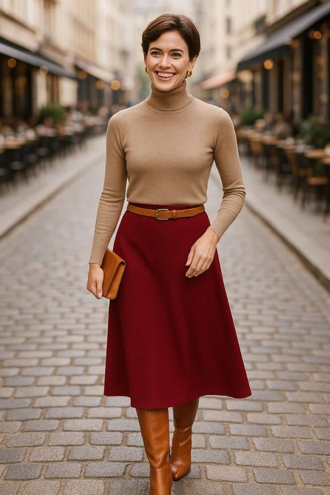 King Louie Juno Midi Skirt Milano Crepe Cabernet Red - Stijl Inspiratie