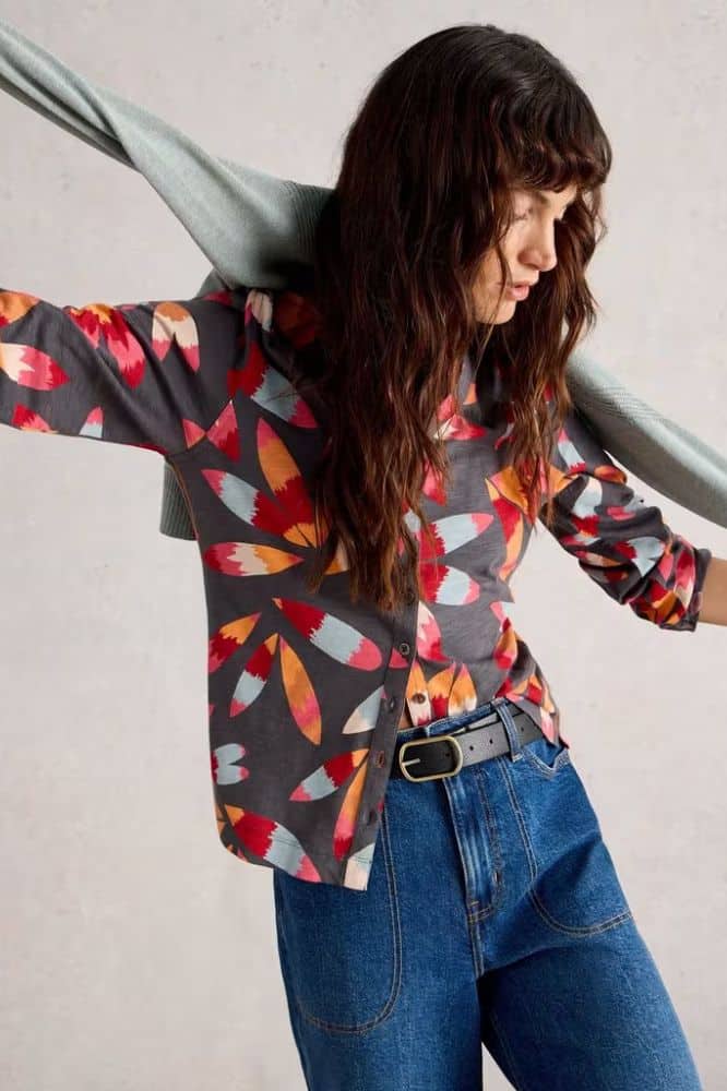 White Stuff Annie Jersey Shirt Grey Print - La Vie en Rose Damesmode