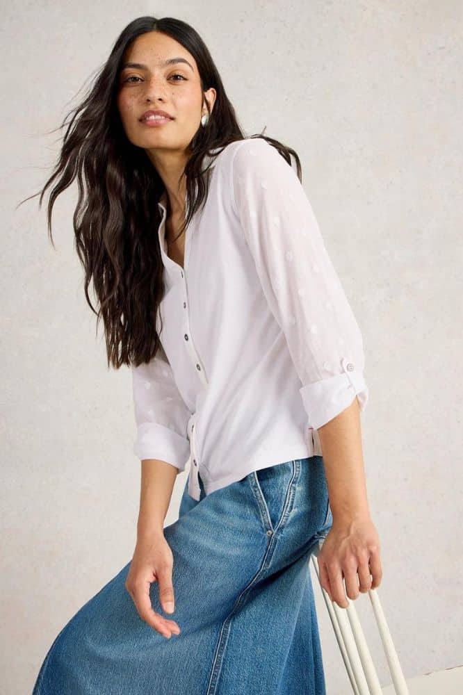 White Stuff Annie Mix Jersey Shirt Pale Ivory - La Vie en Rose Damesmode