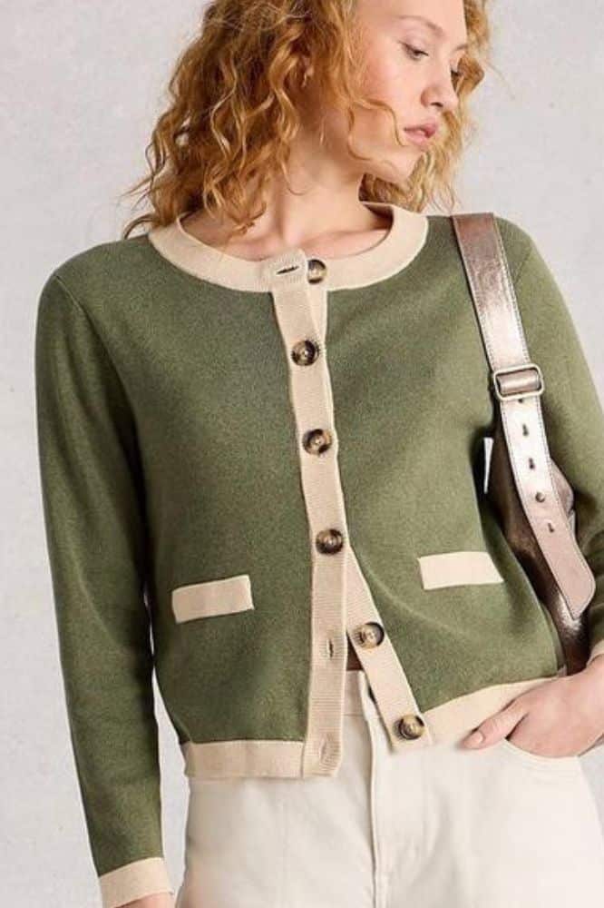 White Stuff Charlotte Cardi Khaki Green - La Vie en Rose Damesmode