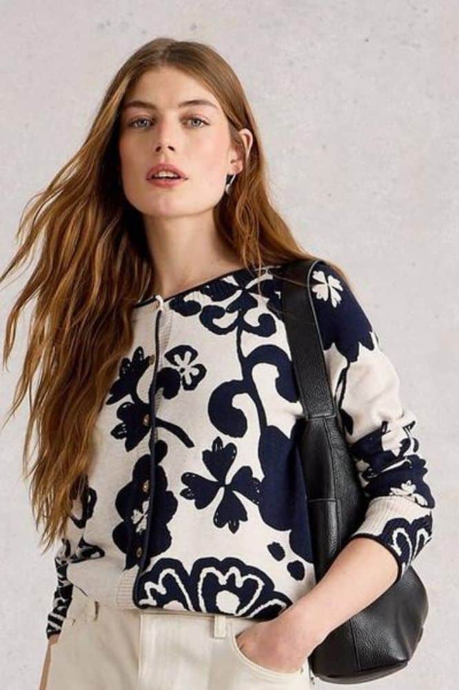 White Stuff Lulu Print Cardi Nat Mlt- La Vie en Rose Damesmode