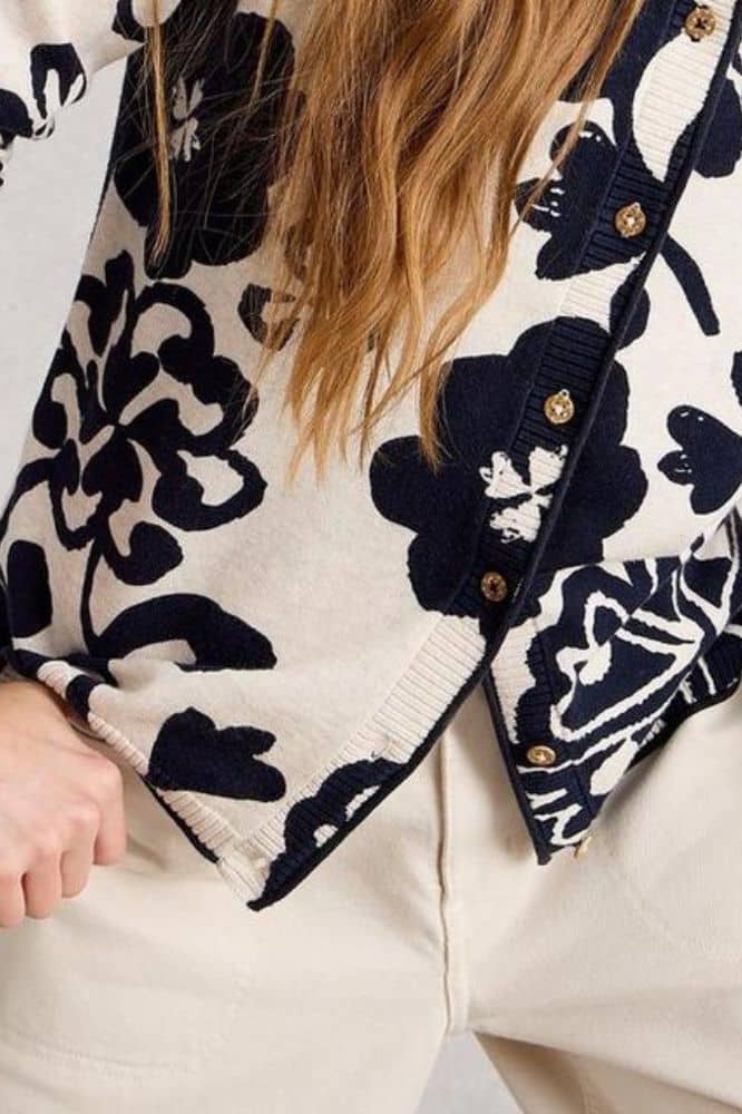 White Stuff Lulu Print Cardi Nat Mlt- La Vie en Rose Damesmode