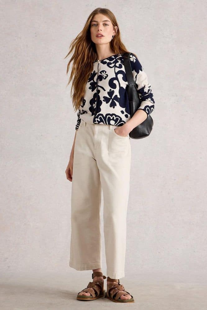 White Stuff Lulu Print Cardi Nat Mlt- La Vie en Rose Damesmode