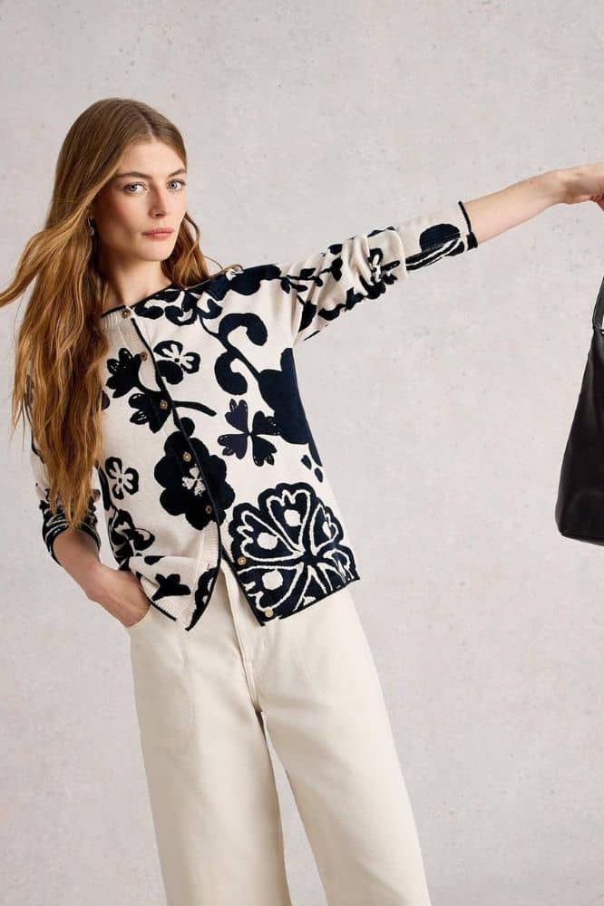 White Stuff Lulu Print Cardi Nat Mlt- La Vie en Rose Damesmode