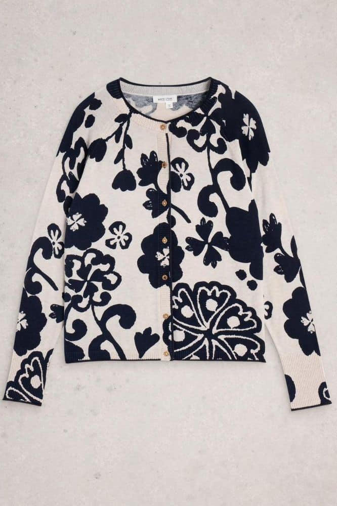 White Stuff Lulu Print Cardi Nat Mlt- La Vie en Rose Damesmode