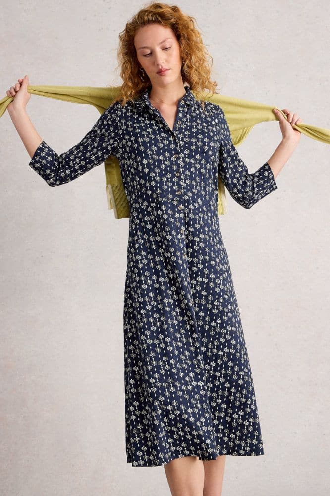 White Stuff Rua Jersey Shirt Dress Navy Print - La Vie en Rose Damesmode