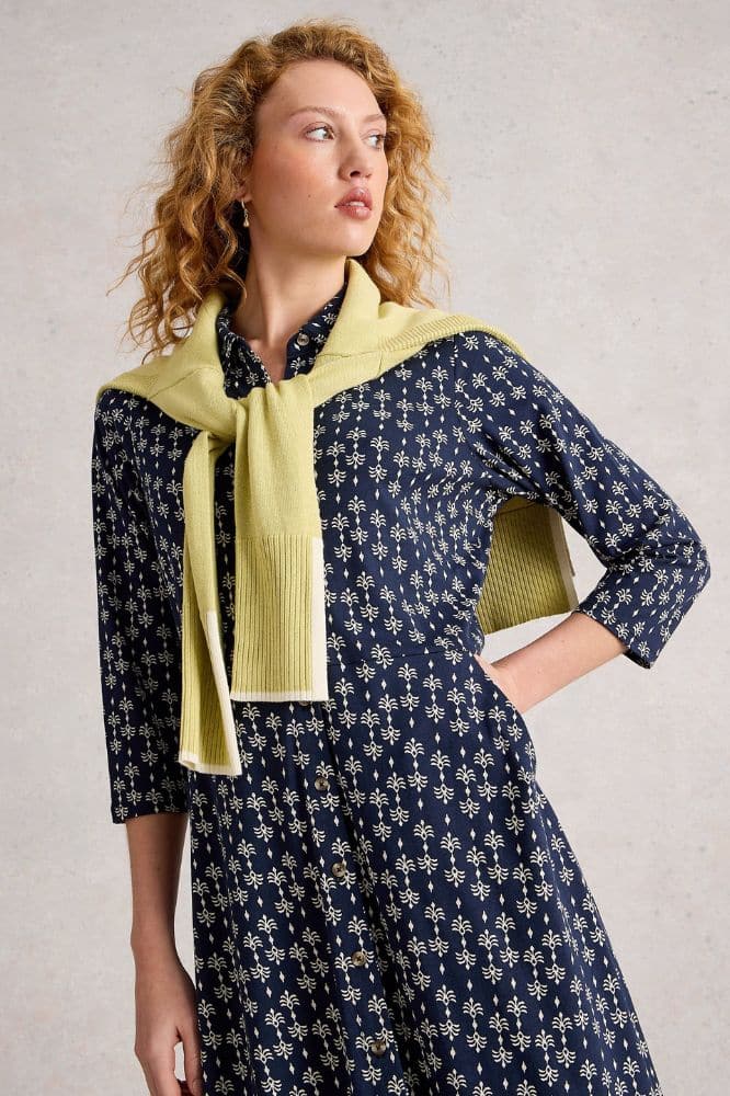 White Stuff Rua Jersey Shirt Dress Navy Print - La Vie en Rose Damesmode