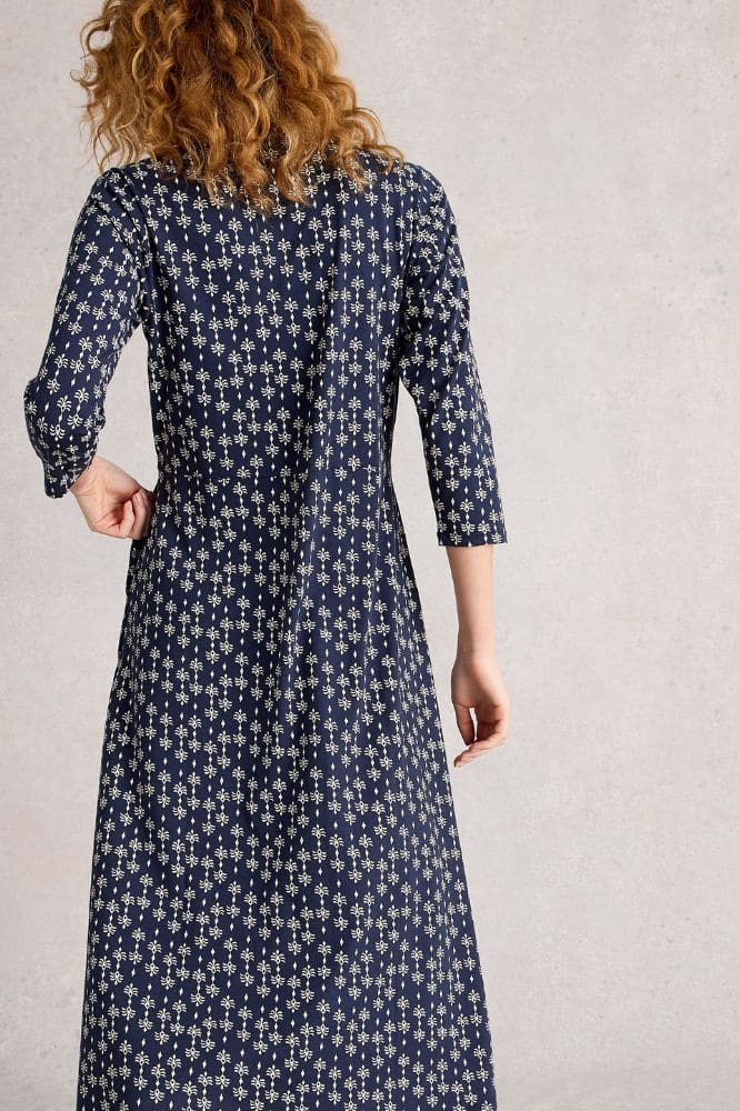 White Stuff Rua Jersey Shirt Dress Navy Print - La Vie en Rose Damesmode
