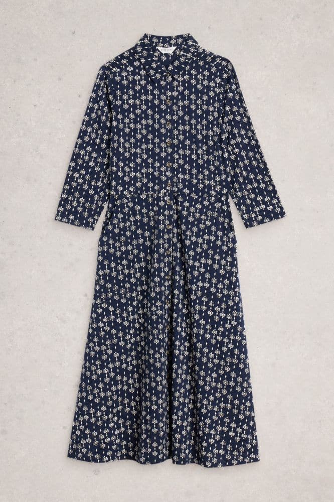 White Stuff Rua Jersey Shirt Dress Navy Print - La Vie en Rose Damesmode