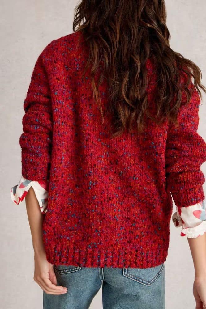 White Stuff Texture V Neck J umper Mid Red - La Vie en Rose Damesmode