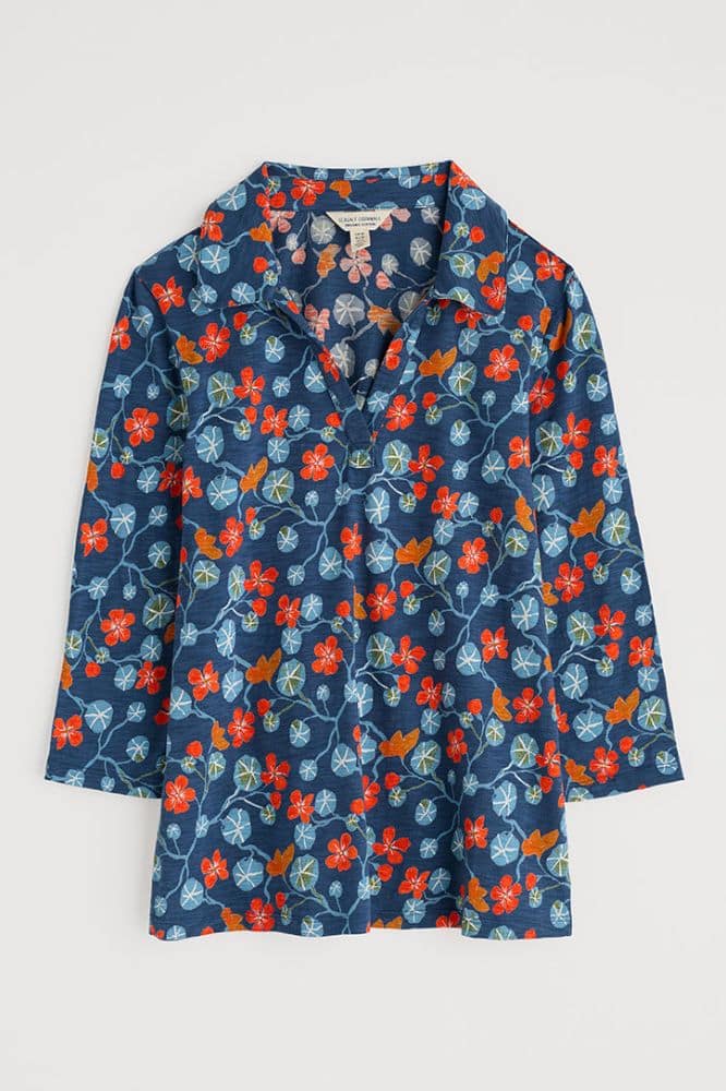 Seasalt Cornwall Wavecrest Shirt in GOTS-Certified Organic Cotton Jersey Winding Nasturtiums Squall - La Vie en Rose Damesmode