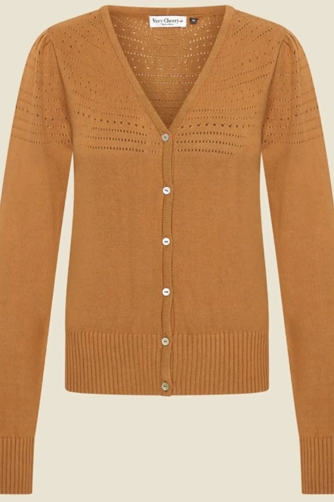 Very Cherry Lucia V Neck Cardigan Cognac - La Vie en Rose Damesmode