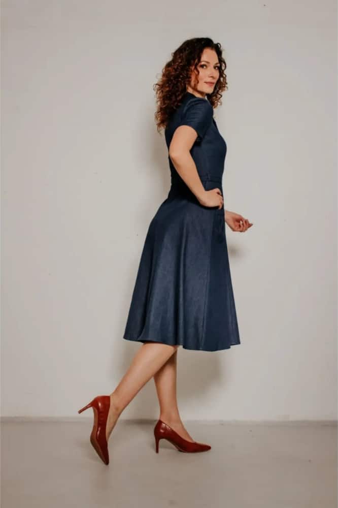 Very Cherry Revers Dress Midi Dark Denim