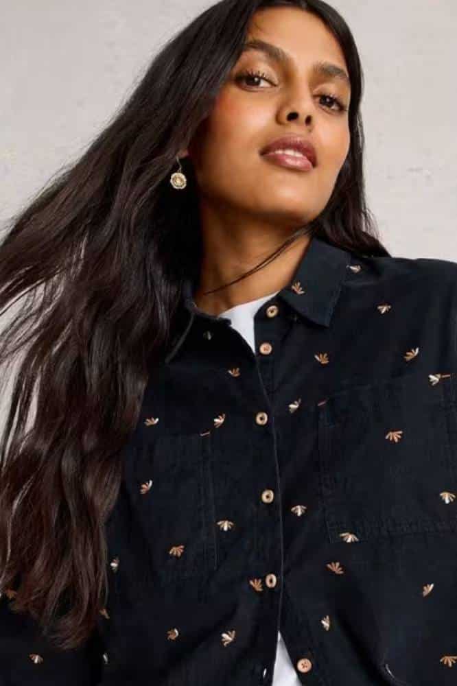 White Stuff Sophie Cord Shirt Navy Multi- La Vie en Rose Damesmode