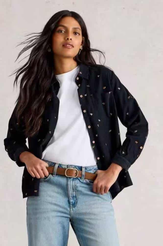 White Stuff Sophie Cord Shirt Navy Multi- La Vie en Rose Damesmode