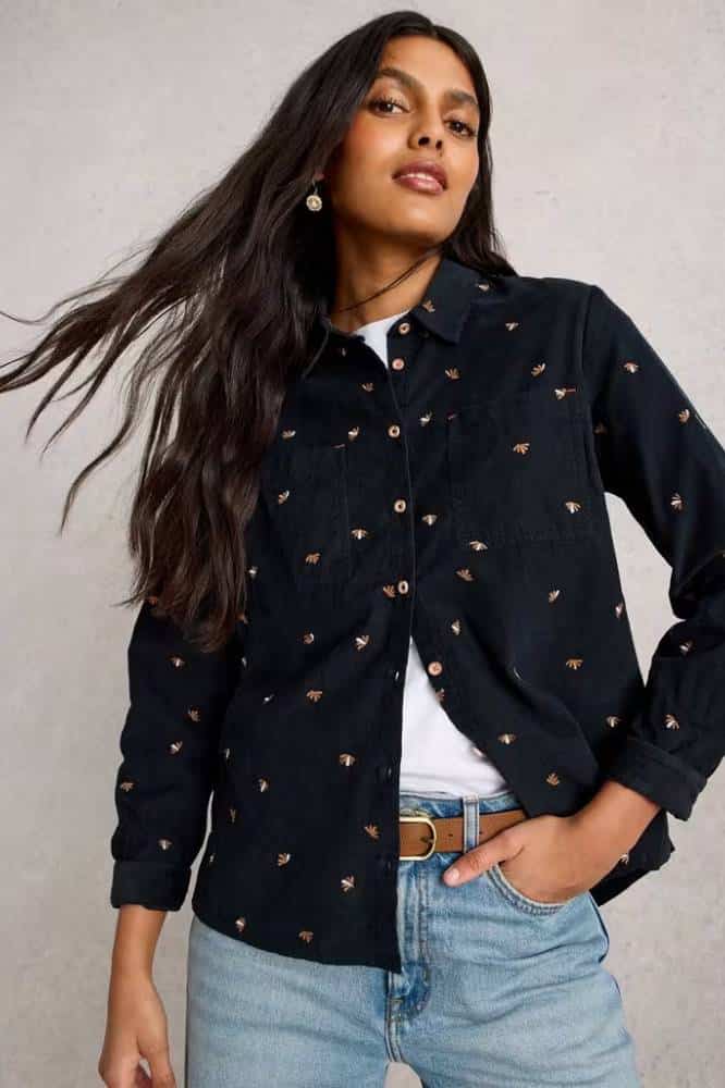 White Stuff Sophie Cord Shirt Navy Multi- La Vie en Rose Damesmode