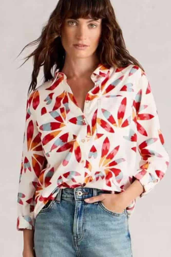 White Stuff Sophie Organic Cotton Shirt Ivory Print - La Vie en Rose Damesmode