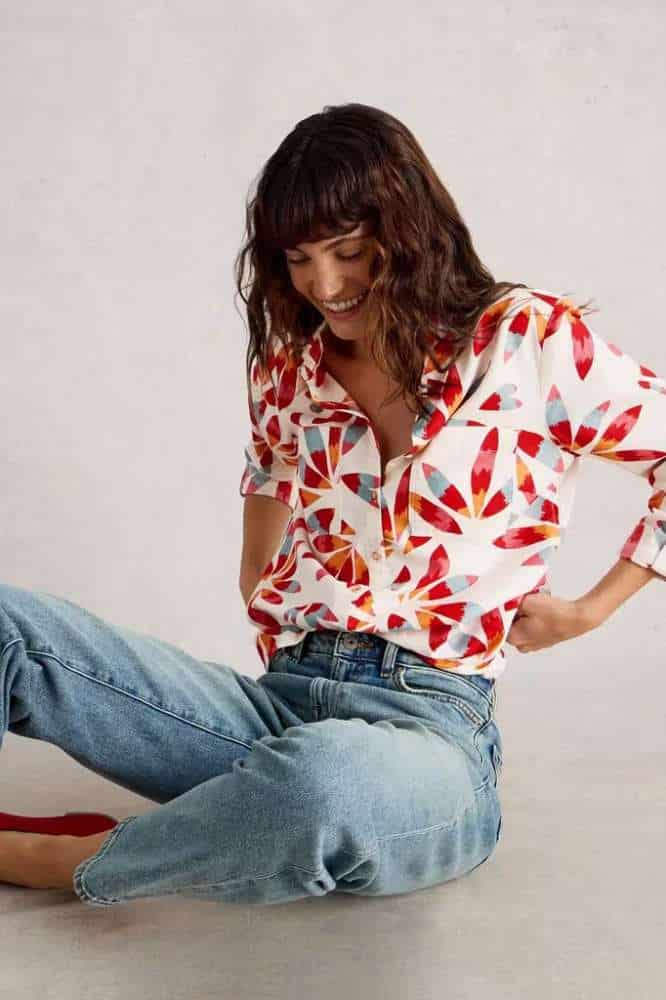 White Stuff Sophie Organic Cotton Shirt Ivory Print - La Vie en Rose Damesmode