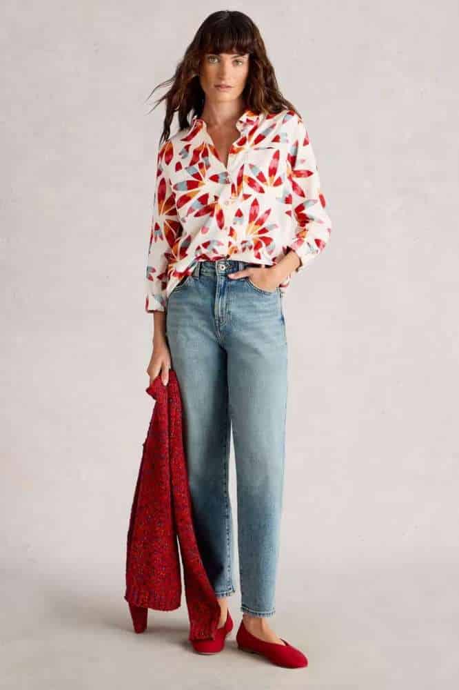 White Stuff Sophie Organic Cotton Shirt Ivory Print - La Vie en Rose Damesmode