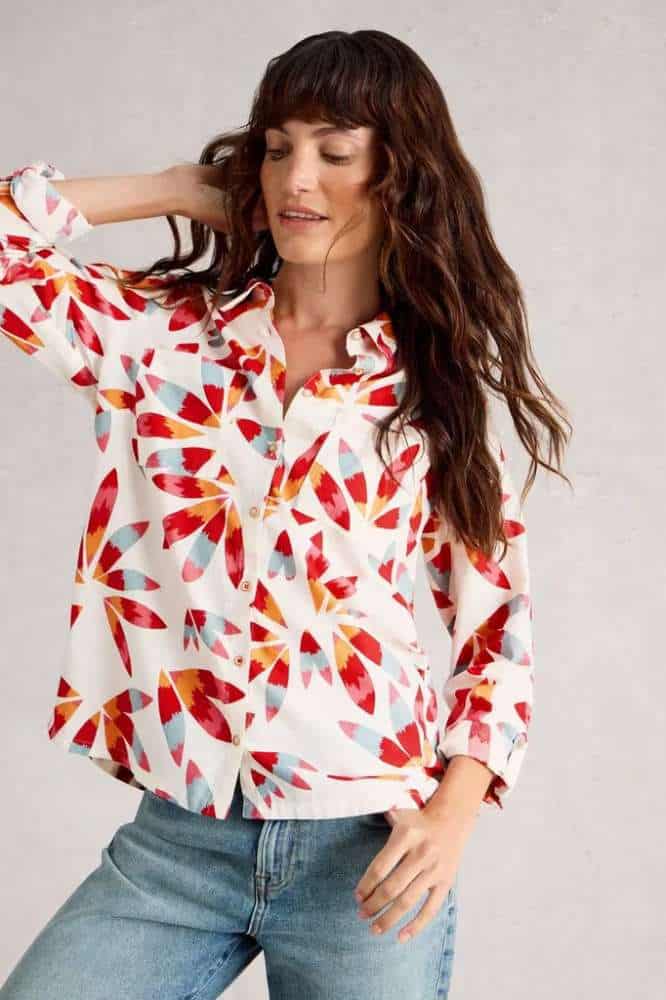 White Stuff Sophie Organic Cotton Shirt Ivory Print - La Vie en Rose Damesmode