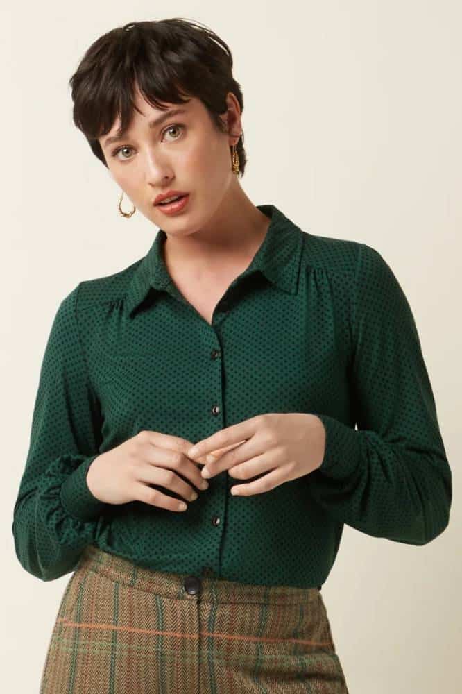 King Louie Maisie Blouse Piper Botanical Green - La Vie en Rose Damesmode