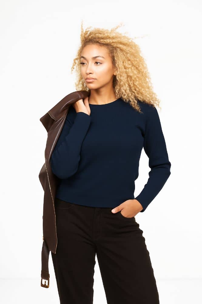 Roosenstein Wolke Liv Merino Rib Trui Navy - La Vie en Rose Damesmode