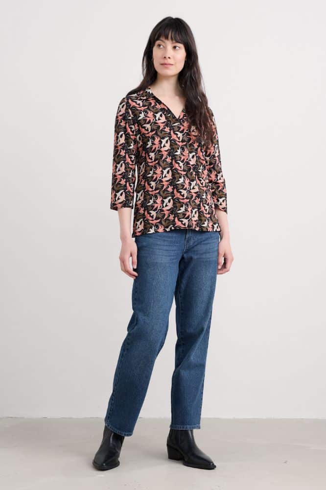 Seasalt Cornwall Wavecrest Jersey Shirt (GOTS) Swooping Birds Onyx - La Vie en Rose Damesmode