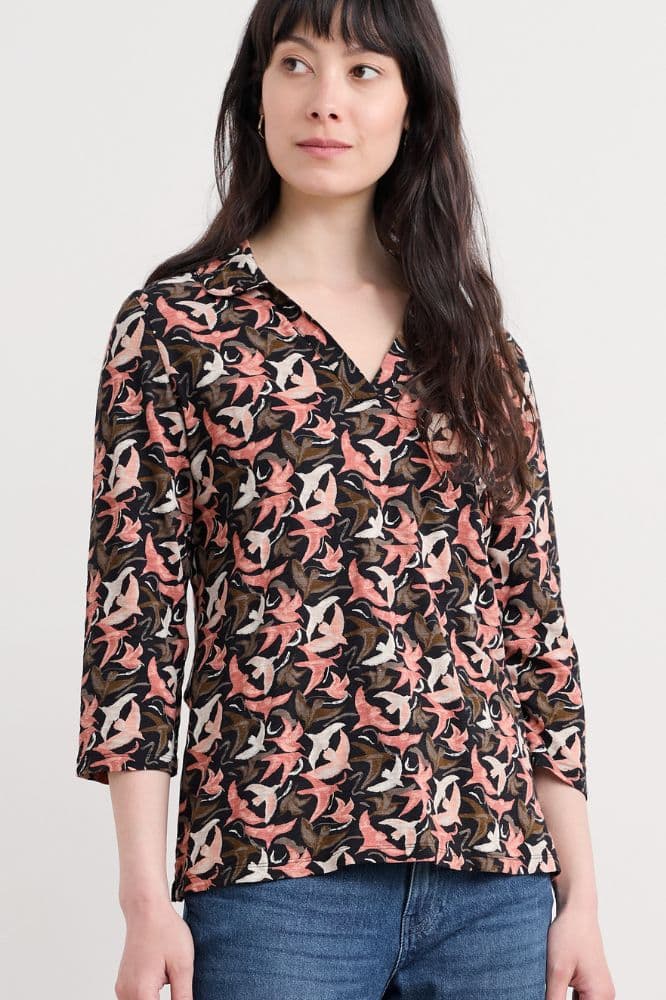 Seasalt Cornwall Wavecrest Jersey Shirt (GOTS) Swooping Birds Onyx - La Vie en Rose Damesmode