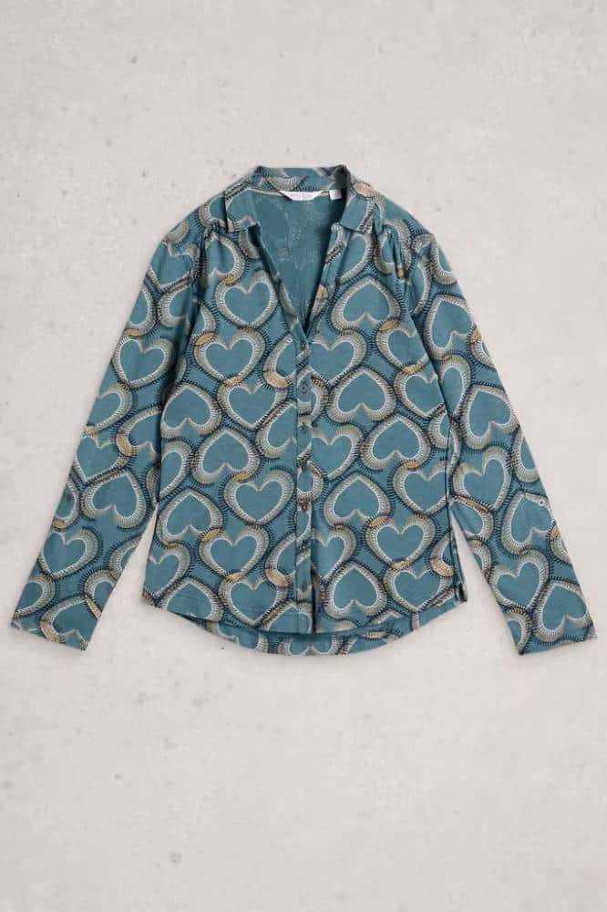 White Stuff Annie Jersey Shirt Blue Print - La Vie en Rose Damesmode